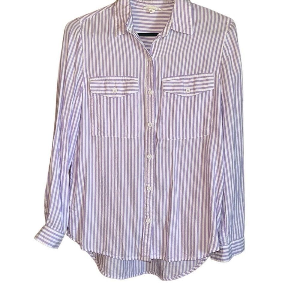 Beach Lunch Lounge Purple & White Striped Hi-low Button-up Shirt Ladies XS